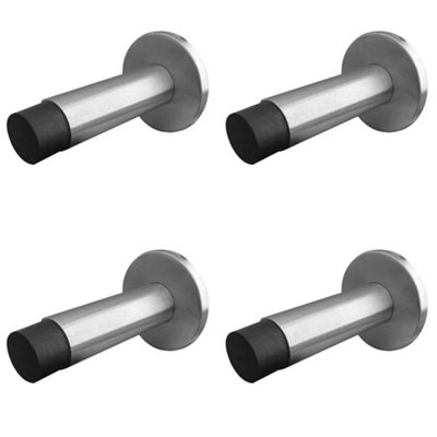 4 PACK Premium Satin Stainless Steel Wall Mounted Door Stops - 80x48mm - Rubber Stopper Protector