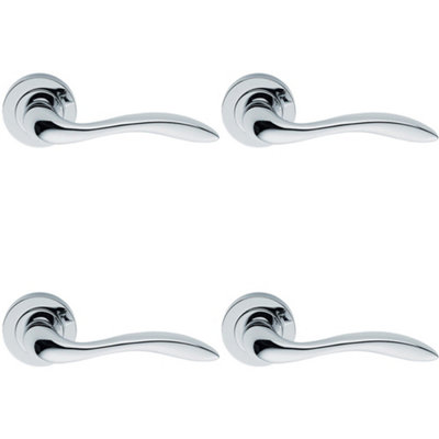 4 PACK - Premium Scroll Door Handle Set - Polished Chrome Elegant Lever on Round Rose