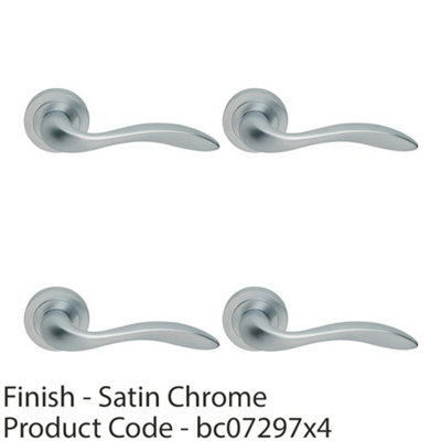 4 PACK - Premium Scroll Door Handle Set - Satin Chrome Elegant Lever on Round Rose