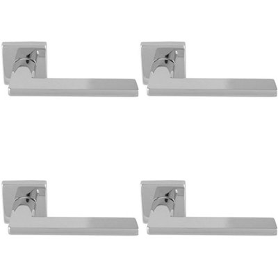 4 PACK - Premium Sleek Slim Door Handle Set - Polished Chrome Angled Lever on Square Rose