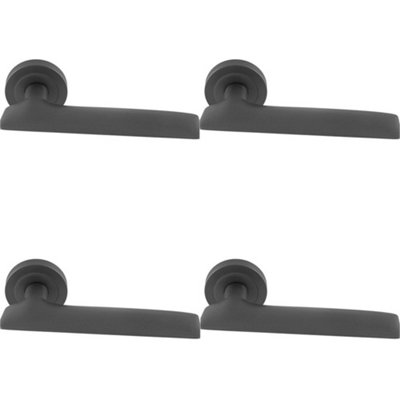 4 PACK - Premium Slim Flat Door Handle Set - Anthracite Grey Designer Lever on Round Rose