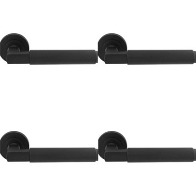 4 PACK - Premium Smooth Door Handle Set - Matt Black Angled Lever on Round Rose