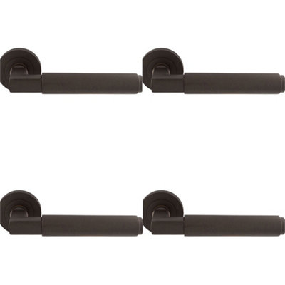 4 PACK - Premium Smooth Door Handle Set - Matt Bronze Angled Lever on Round Rose