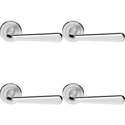 4 PACK - Premium Smooth Rounded Door Handle Set - Satin Chrome Designer Lever Round Rose