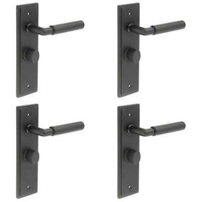 4 PACK Premium Solid Brass Door Handle with Black Backplate for Bathrooms - Solid Brass Interior Handle