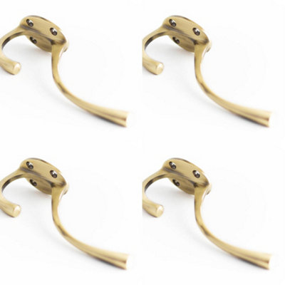4 PACK Premium Solid Brass Hat & Coat Hook 142mm in Antique Finish - Wall Mounted Clothing Hook
