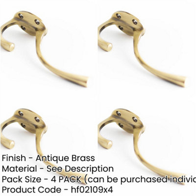 4 PACK Premium Solid Brass Hat & Coat Hook 142mm in Antique Finish - Wall Mounted Clothing Hook