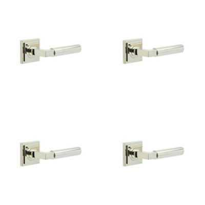 4 PACK Premium Square Polished Nickel Door Handle for Luxury Interiors - Solid Brass Interior Handle