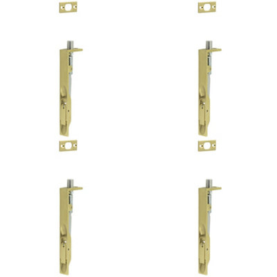 4 PACK Premium Stainless Steel Flush Bolts in Satin Brass - 150mm x 20mm Square Forend