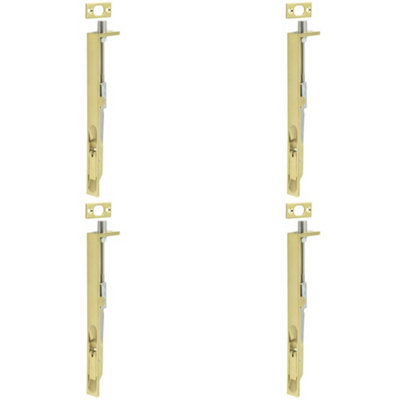 4 PACK Premium Stainless Steel Flush Bolts in Satin Brass - 203mm x 20mm Square Forend