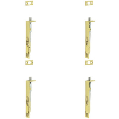 4 PACK Premium Stainless Steel Flush Bolts with Brass Finish - 150mm x 20mm Square Forend