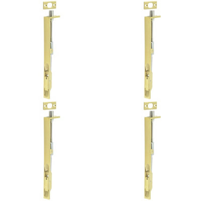 4 PACK Premium Stainless Steel Flush Bolts with Brass Finish - 203mm x 20mm Square Forend
