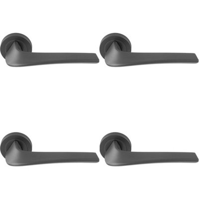 4 PACK - Premium Twisted Bar Door Handle Set - Anthracite Grey Designer Lever Round Rose