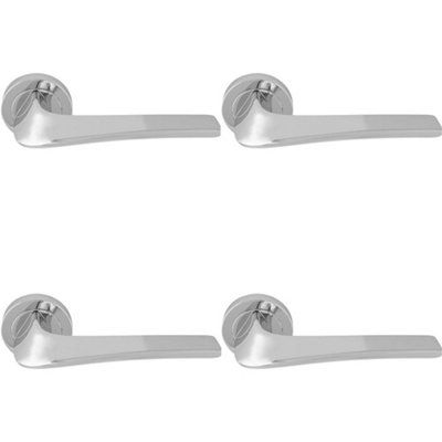 4 PACK - Premium Twisted Bar Door Handle Set - Polished Chrome Designer Lever on Round Rose