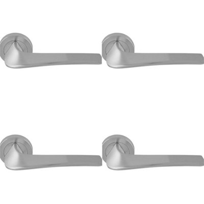 4 PACK - Premium Twisted Bar Door Handle Set - Satin Chrome Designer Lever on Round Rose