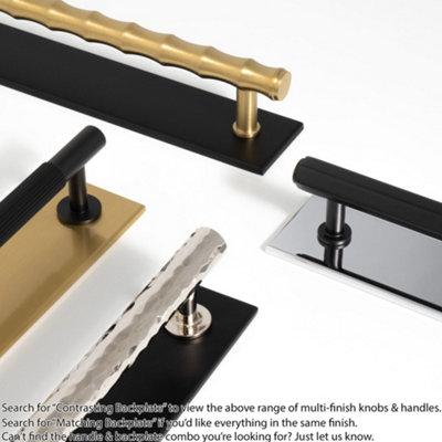 4 PACK - Pull Handle & Contrasting Backplate Set - Reeded Lined T Bar - Matt Black & Chrome
