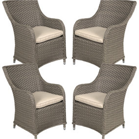 4 PACK Rattan Wicker Garden Dining Chair Set & Cushions - Brown Outdoor Seating