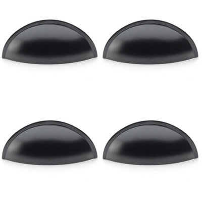 4 PACK - Rear Fixing Cup Handle - Matt Black - 57mm Centres Solid Brass Shaker Unit Pull