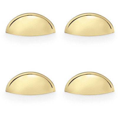4 PACK - Rear Fixing Cup Handle Polished Brass 57mm Centres Solid Brass Shaker Unit Pull
