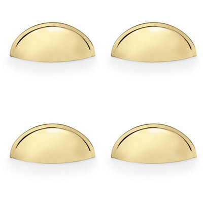 4 PACK - Rear Fixing Cup Handle Polished Brass 57mm Centres Solid Brass Shaker Unit Pull