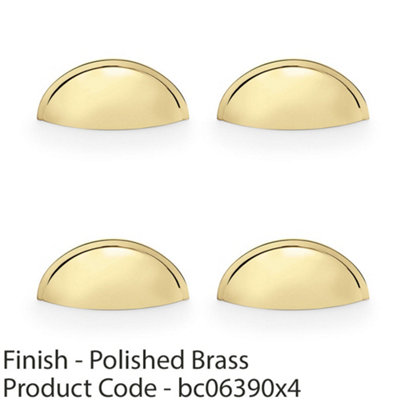 4 PACK - Rear Fixing Cup Handle Polished Brass 57mm Centres Solid Brass Shaker Unit Pull