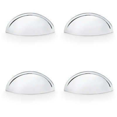 4 PACK - Rear Fixing Cup Handle Polished Chrome 57mm Centres Solid Brass Shaker Unit Pull