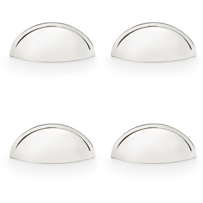 4 PACK - Rear Fixing Cup Handle Polished Nickel 57mm Centres Solid Brass Shaker Unit Pull