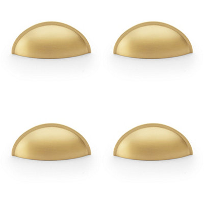 4 PACK - Rear Fixing Cup Handle - Satin Brass - 57mm Centres Solid Brass Shaker Unit Pull