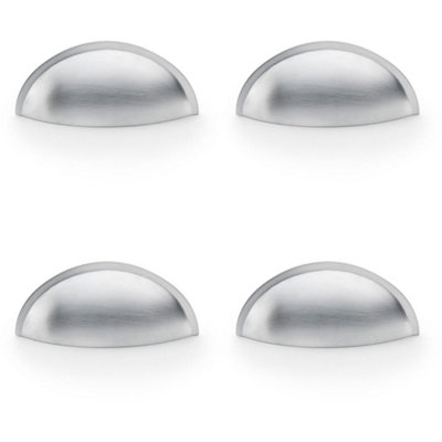 4 PACK - Rear Fixing Cup Handle - Satin Chrome 57mm Centres Solid Brass Shaker Unit Pull