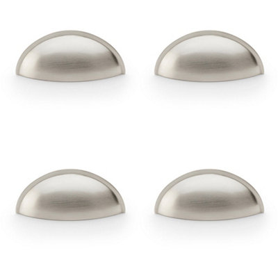 4 PACK - Rear Fixing Cup Handle - Satin Nickel 57mm Centres Solid Brass Shaker Unit Pull