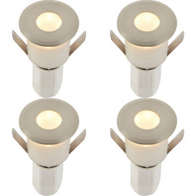 4 PACK Recessed Decking IP67 Guide Light - 1.2W Warm White LED - Satin Nickel