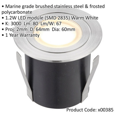 4 PACK Recessed IP67 Guide Light - 1.2W Warm White LED - Stainless Steel