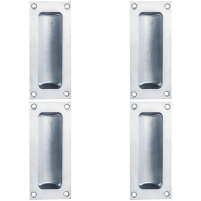 4 PACK - Recessed Sliding Door Flush Pull 102mm x 45mm 10.5mm Depth Satin Chrome