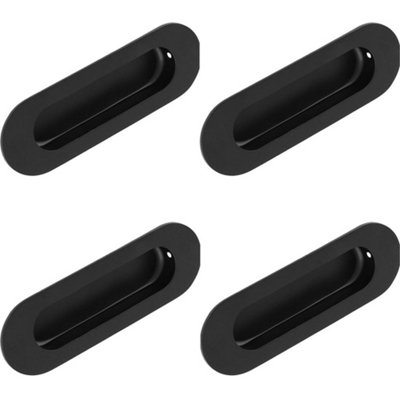 4 PACK - Recessed Sliding Door Flush Pull 102mm x 51mm 12mm Depth Matt Black Radius