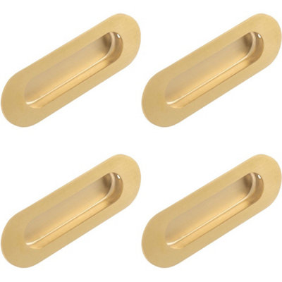 4 PACK - Recessed Sliding Door Flush Pull 102mm x 51mm 12mm Depth Satin Brass Radius