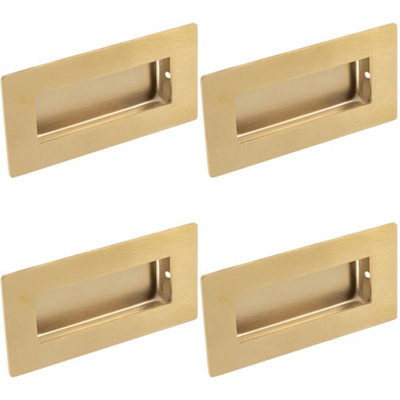4 PACK - Recessed Sliding Door Flush Pull 102mm x 51mm 12mm Depth Satin Brass