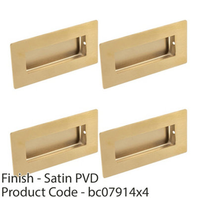 4 PACK - Recessed Sliding Door Flush Pull 102mm x 51mm 12mm Depth Satin Brass