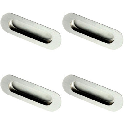 4 PACK - Recessed Sliding Door Flush Pull 102mm x 51mm 12mm Depth Satin Steel Radius