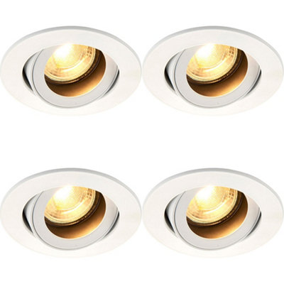 4 PACK Recessed Tiltable Ceiling Downlight - 50W GU10 Reflector - Matt White