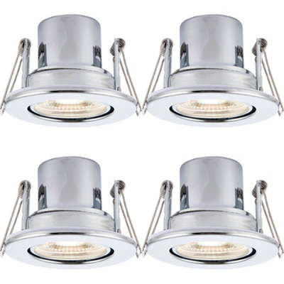 4 PACK Recessed Tiltable Ceiling Downlight - 8.5W Cool White LED Chrome Plate