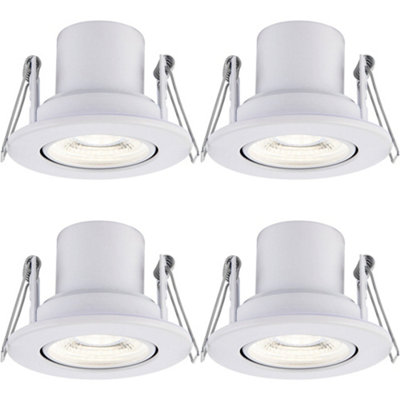 4 PACK Recessed Tiltable Ceiling Downlight - 8.5W Cool White LED - Matt White