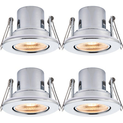 4 PACK Recessed Tiltable Ceiling Downlight - 8.5W Warm White LED Chrome Plate