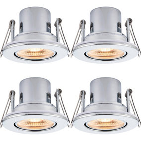 4 PACK Recessed Tiltable Ceiling Downlight - 8.5W Warm White LED Chrome Plate