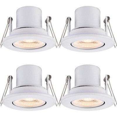 4 PACK Recessed Tiltable Ceiling Downlight - 8.5W Warm White LED - Matt White