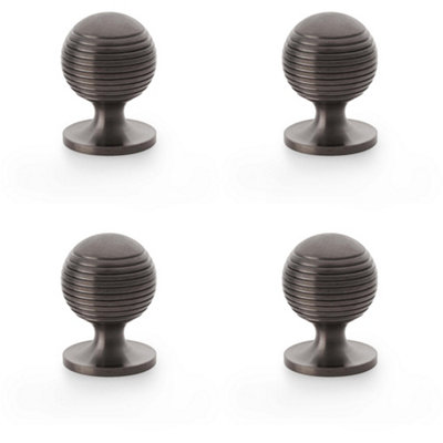 4 PACK - Reeded Ball Door Knob - 32mm Diameter Dark Bronze Lined Cupboard Pull Handle