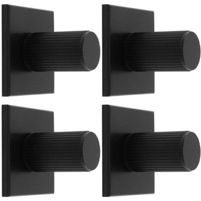 4 PACK - Reeded Cylinder Cabinet Door Knob & Matching Backplate - Matt Black 40 x 40mm