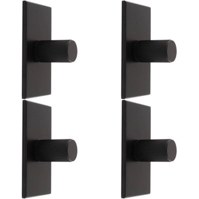 4 PACK - Reeded Cylinder Cabinet Door Knob & Matching Backplate - Matt Black 76 x 40mm