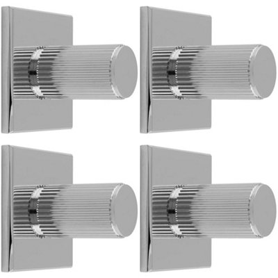 4 PACK - Reeded Cylinder Cabinet Door Knob & Matching Backplate Polished Chrome 40 x 40mm