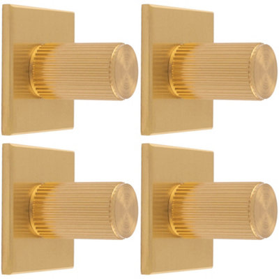 4 PACK - Reeded Cylinder Cabinet Door Knob & Matching Backplate - Satin Brass 40 x 40mm