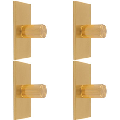 4 PACK - Reeded Cylinder Cabinet Door Knob & Matching Backplate - Satin Brass 76 x 40mm